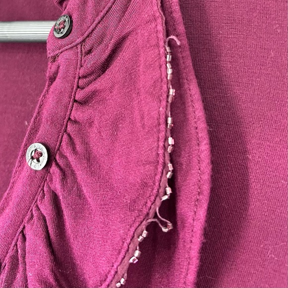 Ralph Lauren Womens PM Petite Medium Merlot Maroon Beaded Blouse Shirt Top - Picture 4 of 7